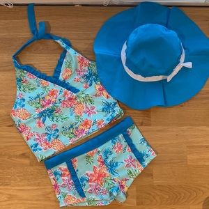 Gymboree Girls Swimsuit (size M/7-8) and Sunhat (size M).